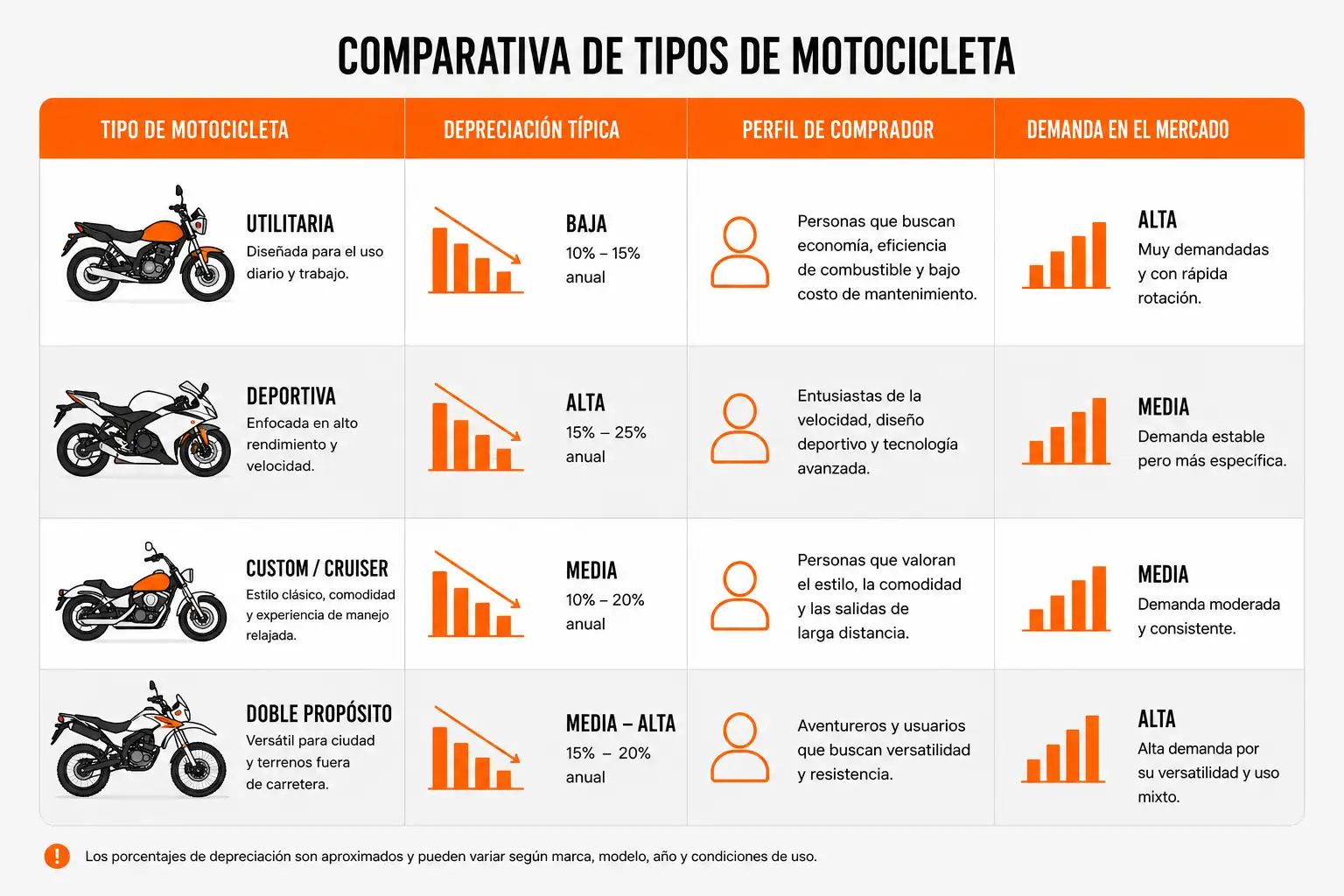 Tipos de moto y su depreciación en el mercado mexicano